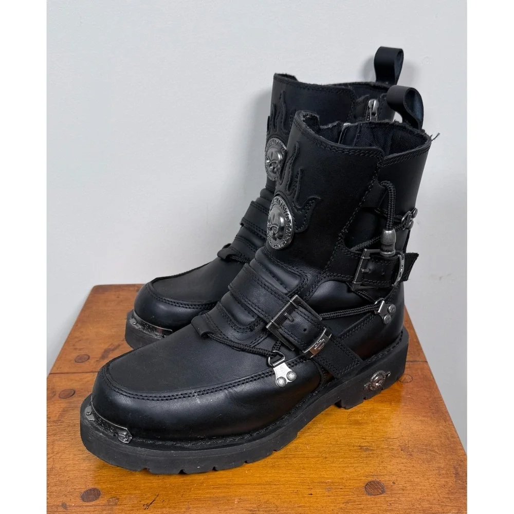 VTG Harley-Davidson Distortion Riding Black Leather Mens Boots D94167  10 Medium